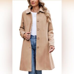UANEO Peacoat Faux Wool Blend Trench Coat Dress Overcoat